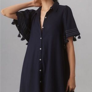 Maeve Navy Blue Dress with Tassel Sleeves